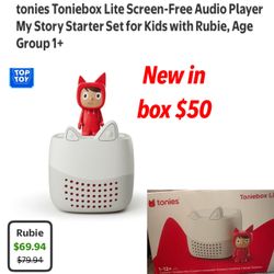 New in box The Toniebox Lite My Story Set is the ultimate imagination builder. It pairs an easy-to-use, screen-free audio player with Rubie, the iconi