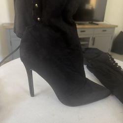 CAMSSOO Women's Thigh High Boots Faux Suede Elasticity Heels Over The Knee Boots Side Zip Pointed Toe Fashion Sexy Winter Stiletto Knee High Boots