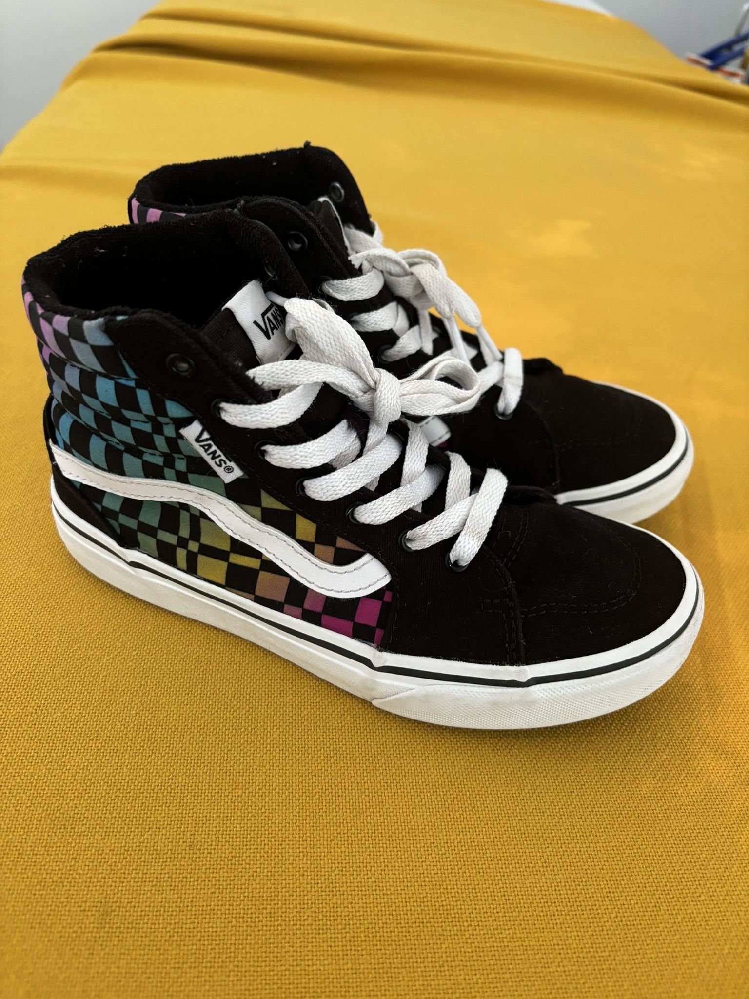 Vans Youth Filmore Black Rainbow Checkerboard High Top Sneakers Kids Size 3Y Missy