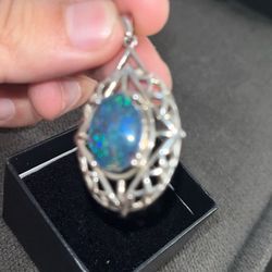 Triplet Opal Slice Rhodium Plated Pendent 