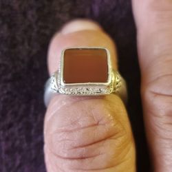 Old 1920'S Solid Red Carnelian Mens or Women's Sterling Silver Ring Size 7-3/4