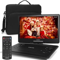 16.9" Portable DVD Player with 14.1" Large HD Screen,High Volume Speaker,with Extra Carrying Bag,Supports 4-6 Hours Built-in Batte and USB/SD Card/Syn