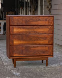 Restored MCM Walnut Tall Boy Dresser, Union Made Carpenter