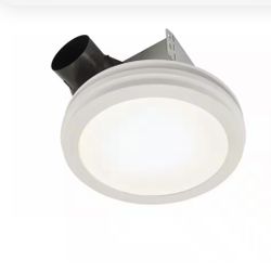 Roomside Series Decorative White 80 CFM Ceiling Bathroom Exhaust Live Chat Fan with Round LEC Panel and Beveled Frame 