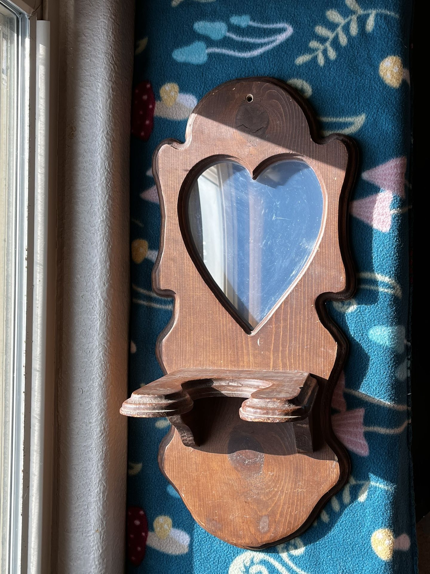 Vintage Wooden Heart Shaped Jewelry Mirror