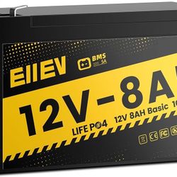 12V 8Ah Lithium Battery,4000+Cycles 12V LiFePO4 Battery Built-in BMS,Deep Cycle Lithium Iron Phosphate Rechargeable Batteries for Small UPS,Power Whee