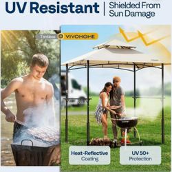 VIVOHOME 8 FT. W X 5 FT. D Steel Frame Double Roof BBQ Gazebo Canopy