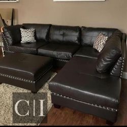 New Brown Sectional Sofa Couch Ottoman 