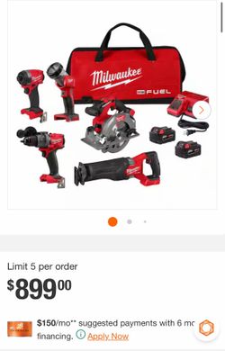 M18 FUEL 18V Lithium-Ion Brushless Cordless Combo Kit (5-Tool) with Two 5.0 Ah Batteries, 1 Charger 1 Tool Bag