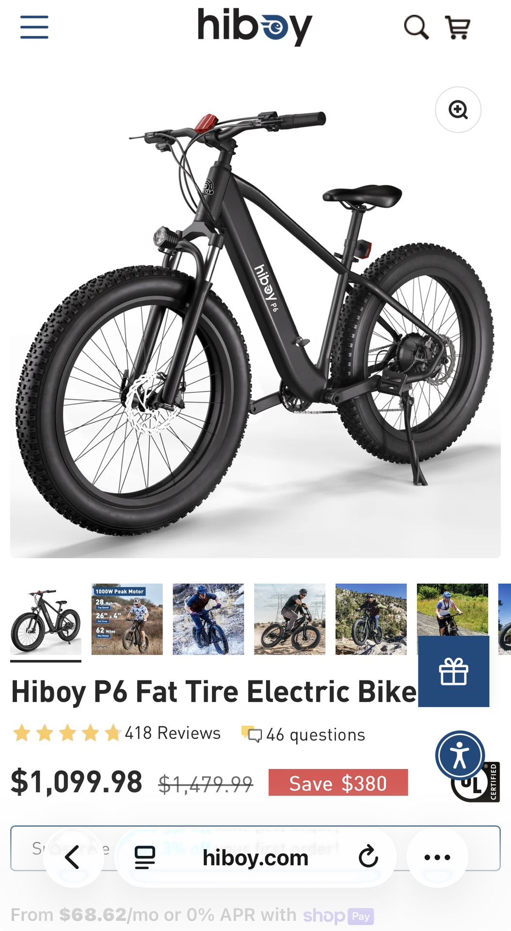 Electric Bike, HiBoy, P6 Fat Tire FAST! 1000Watt
