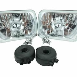 New Motorsports H6054 7"x6" Chrome Housing Diamond Cut Headlights Replacement Glass H4 7x6