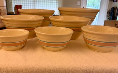 RARE Complete 7pc Vintage McCoy USA Nesting Mixing Bowl Set – Pink & Blue Stripe