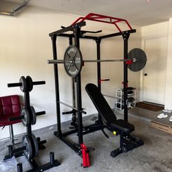 Flash T10 Home Gym Setup Squat Rack, Barbell, Weights And Bench