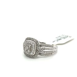 10kt White Gold Diamond Ring 3 Tier Cushion Cluster .5ctw Size 7 1/4 5.00grams 153828 7