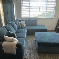 Teal Sectional with Ottoman