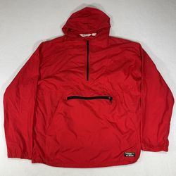 Vintage LL Bean Jacket Mens Large Red 90s Anorak 1/4 Zip Pullover Windbreaker