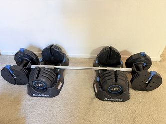 NordicTrack Speed Weight Adjustable Dumbbells 55 LBS Each 110 Total With Barbell