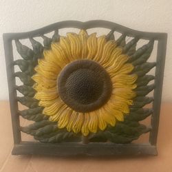 Heavy Cast Iron Sunflower Recipe Stand Cookbook Holder