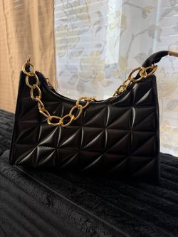 Black Quilted Handbag with Gold Chain Strap