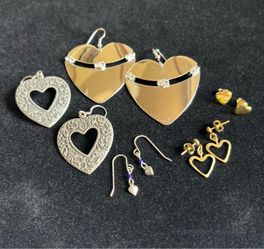 5 Pairs Heart Earrings - Gold & Silver Tone Jewelry Lot