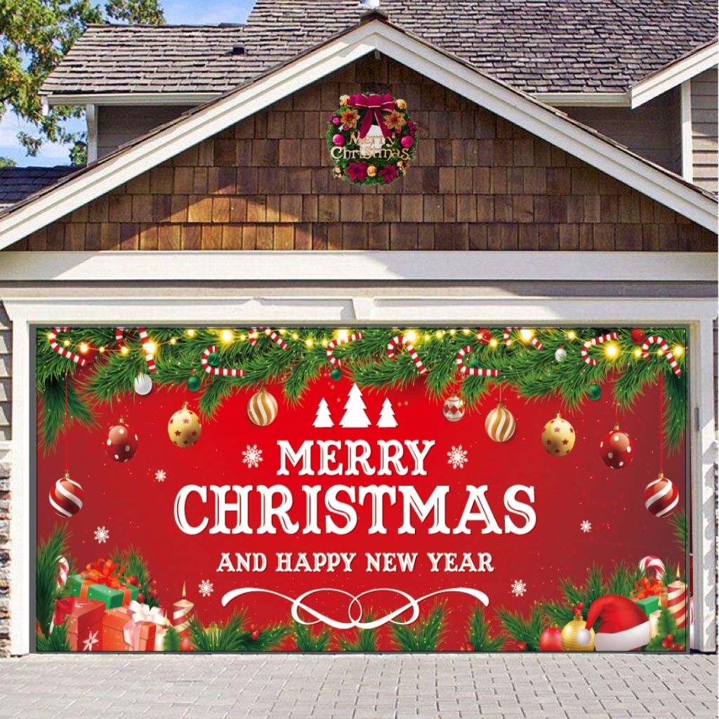 Merry Christmas New Year Decorations Xmas Garage Door Banner Holiday Gift 7x16ft