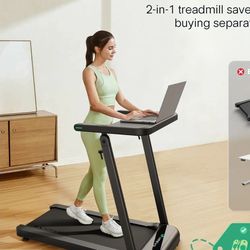 New UREVO Treadmill with Standing Desk Workstation, Walking Pad Treadmills for Home Office, Under Desk Compact Design Treadmill with HIIT Programs, LE