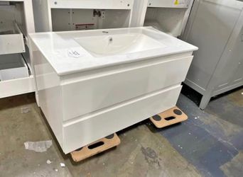 Newly Assembled 36" Floating Wall Mounted Bathroom Vanity with Sink High Gloss White