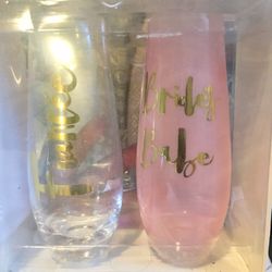 Fiancée  And Bride Stemless Champagne Glasses. 4 Available