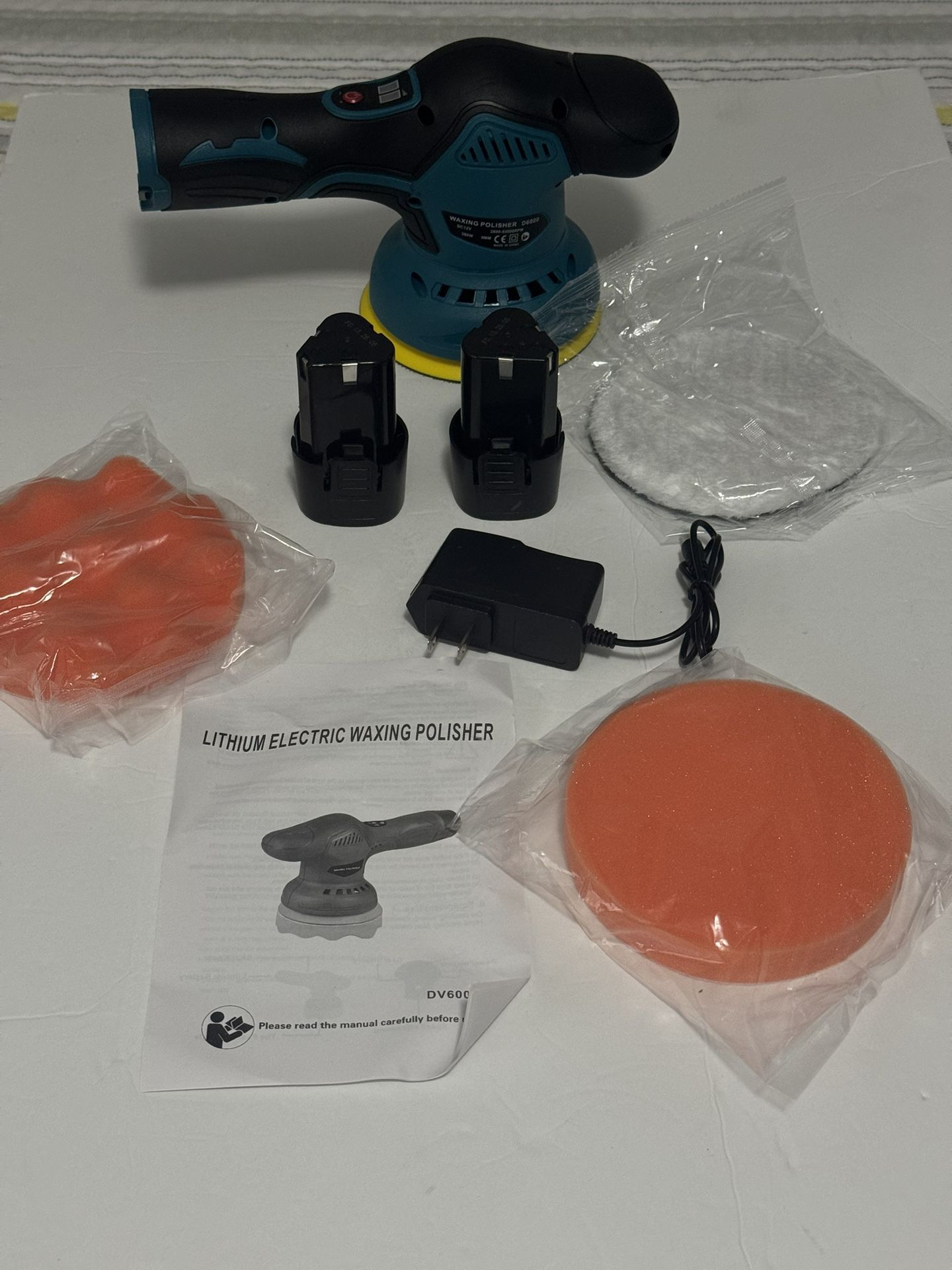 Cordless Car Buffer Polisher with 12V Lithium Rechargeable Battery*2, Cordless Polisher with 8 Variable Speeds, Cordless Buffer Polisher for Car Detai