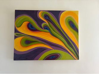Mid Colorful Abstract Acrylic Original Painting Vintage