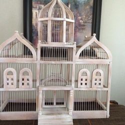 Vintage Bird Cage French Victorian Wood Wire Dome Tay Mahal Style (Large).
