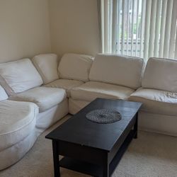 Large White Sectional Couch - Solid Wood + Down Feathers 
