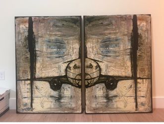 Large Abstract Airplane Diptych Painting Art