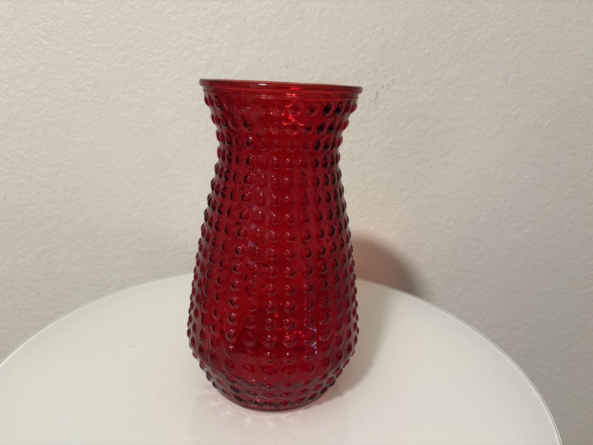Ruby Red Hobnail Glass Flower Vase
