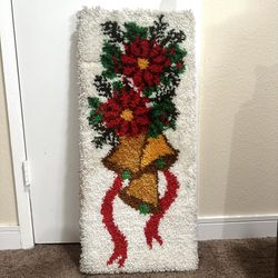 Vintage Christmas Wall Decor Latch & Hook Framed 