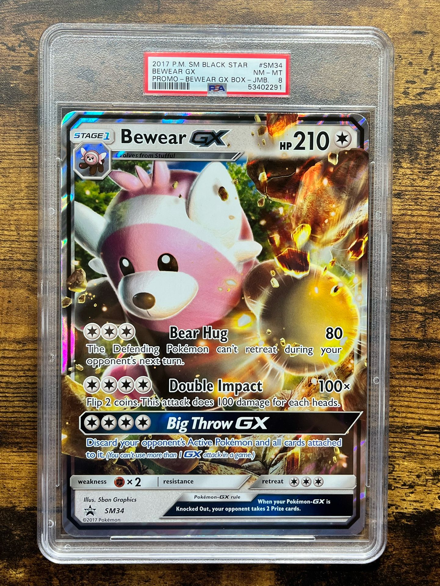 2017 JUMBO Pokémon Bewear GX Jumbo Promo SM34 – PSA 9 MINT – Rare Collector’s Jumbo Slab