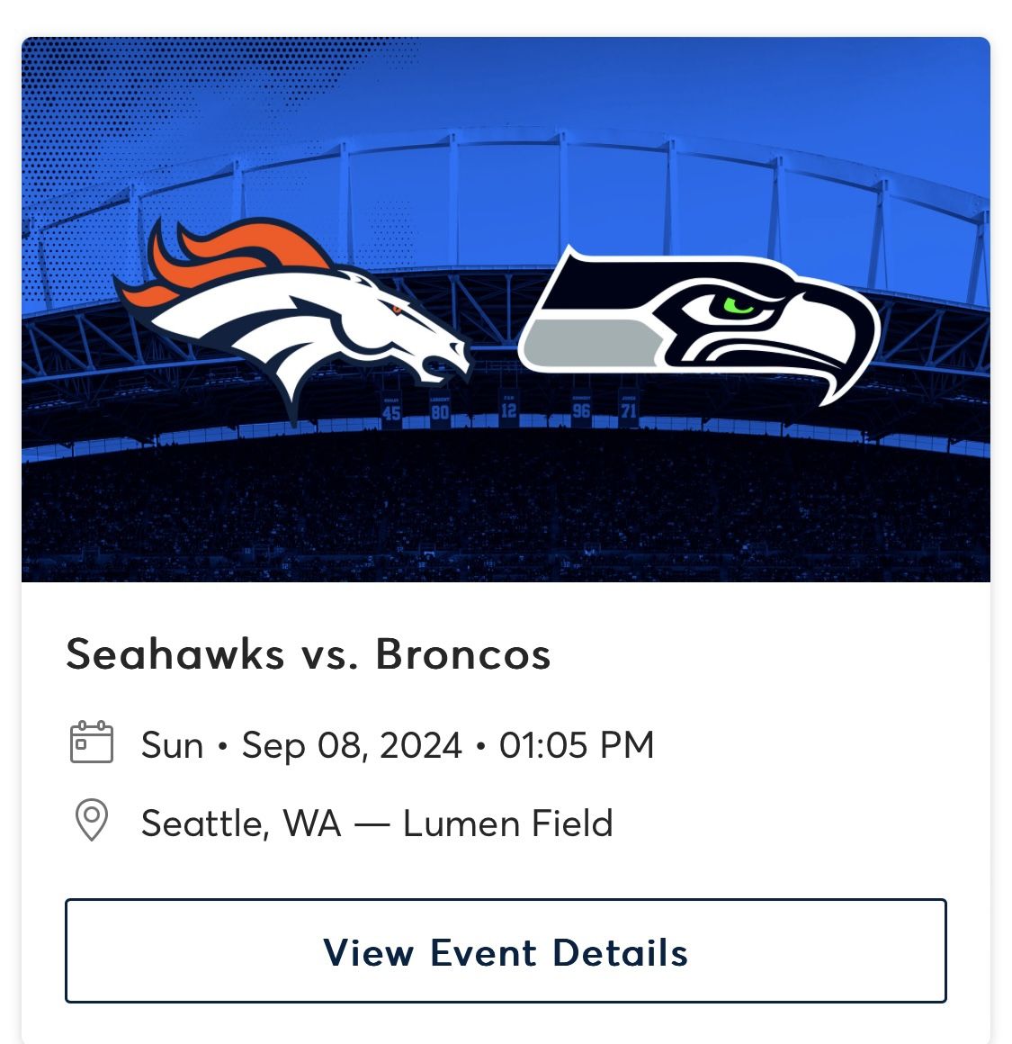 Seattle Seahawks vs Denver Broncos (9/8/24)-Price Per Ticket