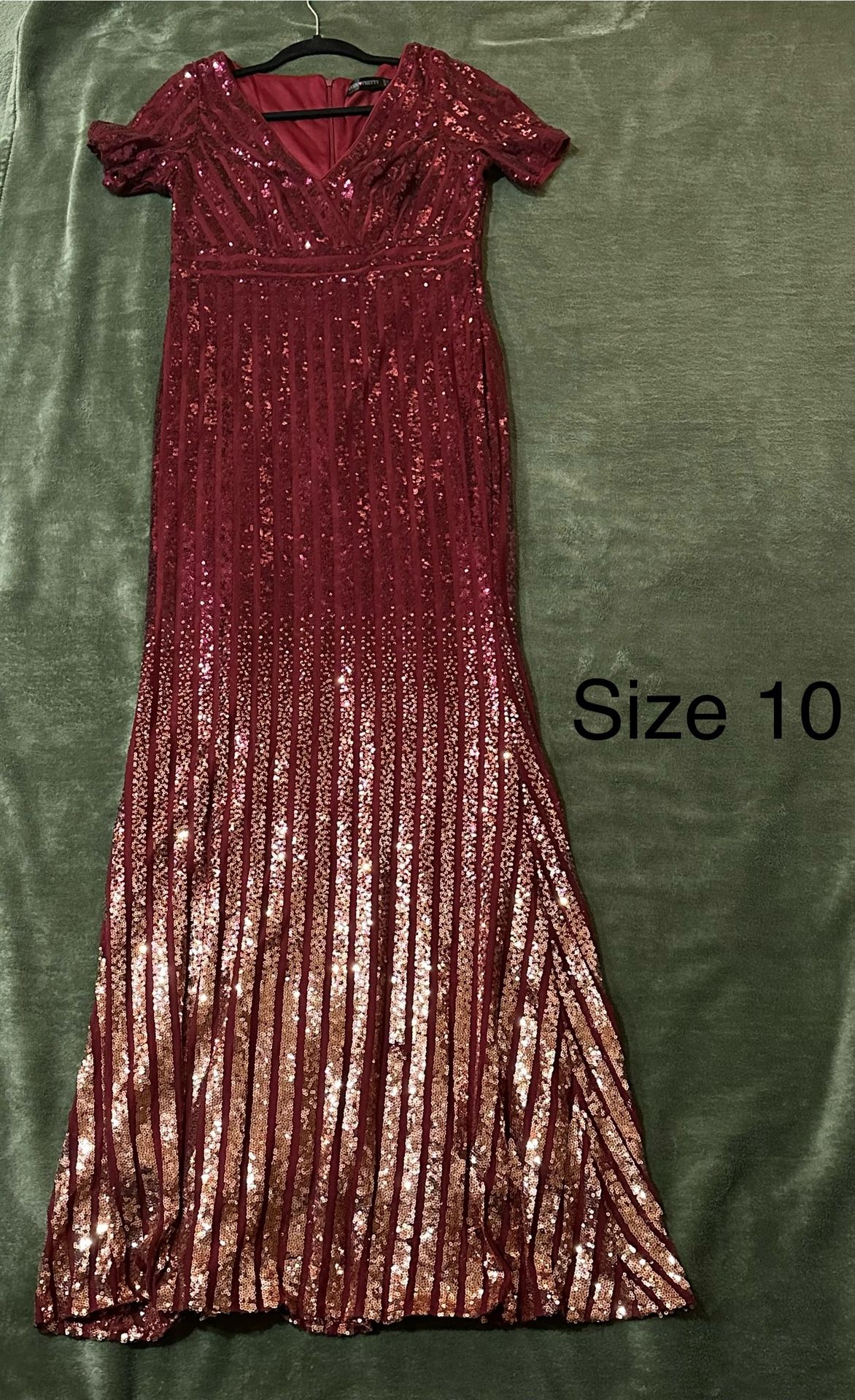 Sequins Gown Burgundy And Gold 