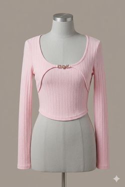 Pink Gold Charm rib-knit long sleeve cropped shirt