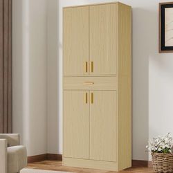 Kitchen Pantry Cabinet, 71" Tall Wood Storage Cabinet with Doors and Shelves 4 Doors 1 Drawer Freestanding Cupboard for Dining Room Living Room Bathro