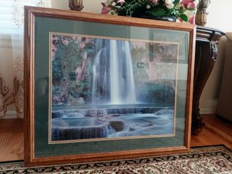 Waterfall Print Picture Framed w Glass 36" x 29.5"