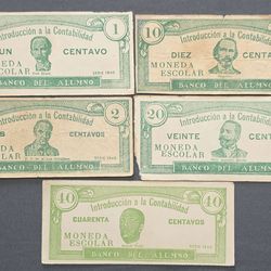 5-Billetes Moneda Escolar-banco Del Alumno-1940-CUBA-
