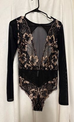 Black Floral Lace Long Sleeve Bodysuit