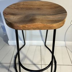 Modern Wood Accent Stool with Metal Frame