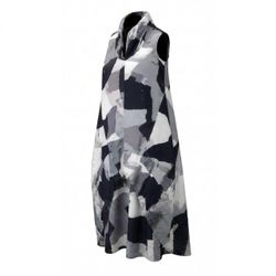 For Cynthia Linen Blend Dress / Cowl Neck / Lagenlook Midi High Low Art Print NWT