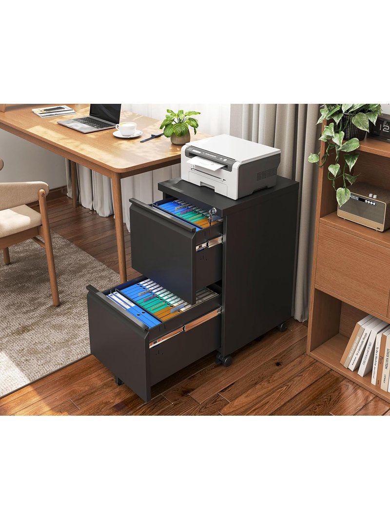 AODK File Cabinet for Home Office, Fully Assembled Filing Cabinet 2 Drawer Rolling File Cabinets with Lock, Small Mobile File Storage Cabinets for A4/