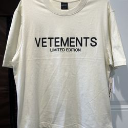 VETEMENTS Men's Limited Edition Logo Cream Cotton T-Shirt Crew Neck S