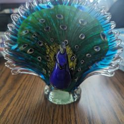 Hand Blown Glass Peacock Figure 
