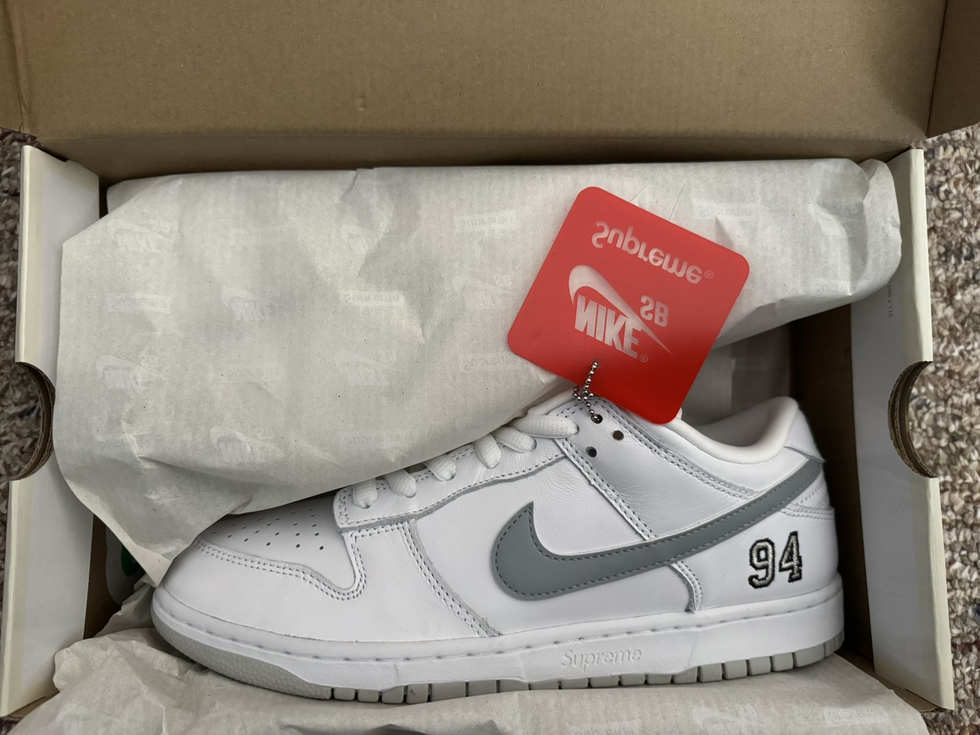 Nike Dunk Low SB Supreme 94 White Size 9 Brand New