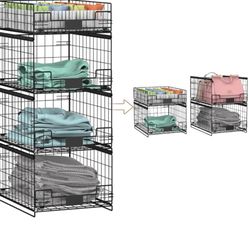 4 Tier Closet Organizers and Storage Shelves for Clothes,4 Pack Stackable Storage Bins Metal Wir